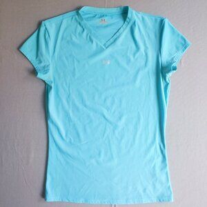 Under Armour athletic shirt women's size L baby blue slim fit short sleeve